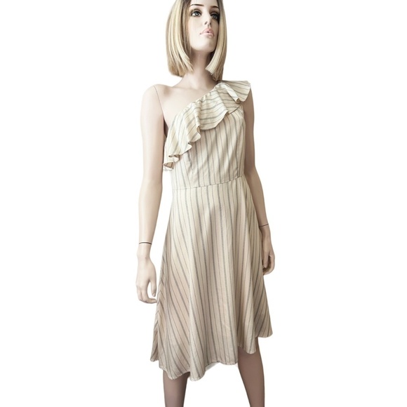 Ann Taylor One Shoulder Dress 100% Rayon Fluttery Ruffled Neckline - Picture 5 of 13